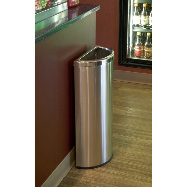 Commercial Zone Products 8 gal Half-Round Trash Can, Silver, Stainless Steel - 780929