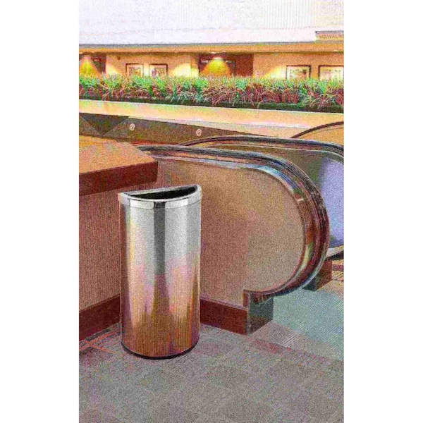 Commercial Zone Products 8 gal Half-Round Trash Can, Silver, Stainless Steel - 780929