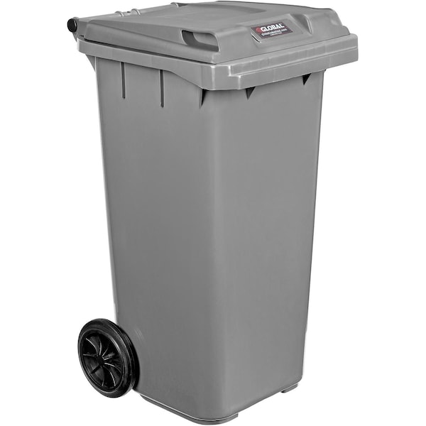 Global Industrial Mobile Trash Container with Lid, 32 Gallon Gray - 641338GY