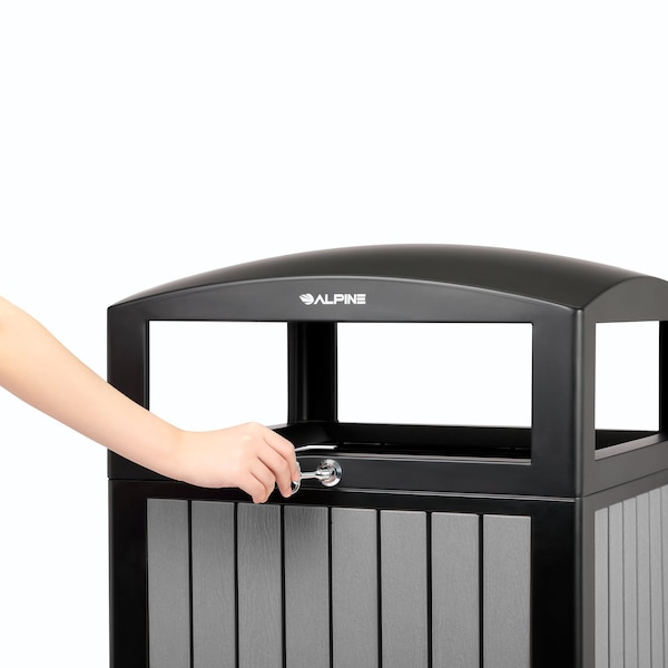 Alpine Industries 40 gal Trash Can, Grey, Steel + Plastic wood - ALP471-40-WD-GRY