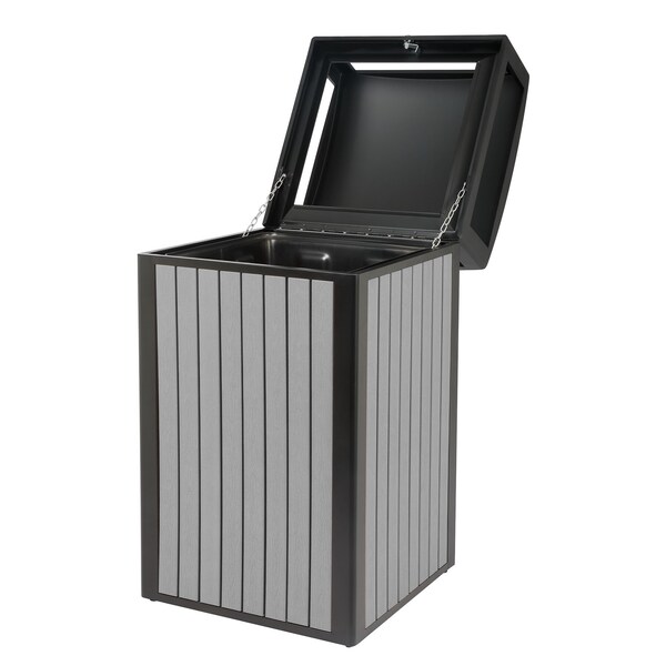 Alpine Industries 40 gal Trash Can, Grey, Steel + Plastic wood - ALP471-40-WD-GRY