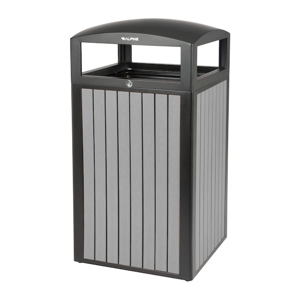 Alpine Industries 40 gal Trash Can, Grey, Steel + Plastic wood - ALP471-40-WD-GRY