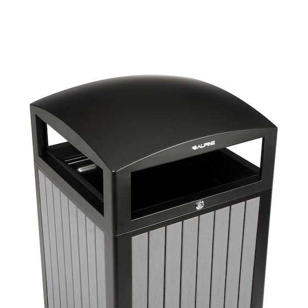 Alpine Industries 40 gal Trash Can, Grey, Steel + Plastic wood - ALP471-40-WD-GRY