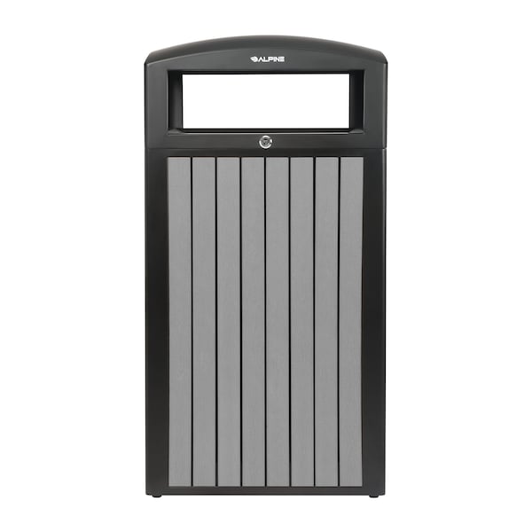 Alpine Industries 40 gal Trash Can, Grey, Steel + Plastic wood - ALP471-40-WD-GRY