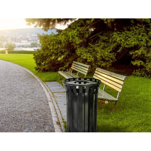 Alpine Industries Outdoor Metal Waste Receptacle - 38 Gallon Black - ALP479-38