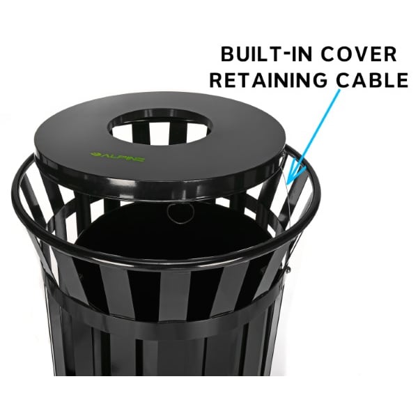 Alpine Industries Outdoor Metal Waste Receptacle - 38 Gallon Black - ALP479-38