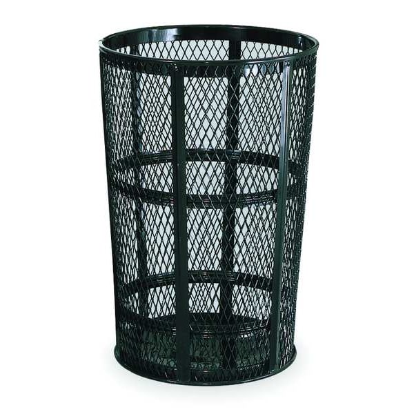 Rubbermaid Commercial 45 gal Round Trash Can, Black, 24 in Dia, Open Top, Steel - FGSBR52BK