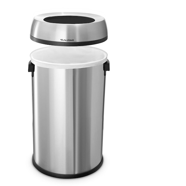 Alpine Industries 17 Gal. SS Heavy-Gauge Brushed Open Top Commercial Trash Can - 470-65L