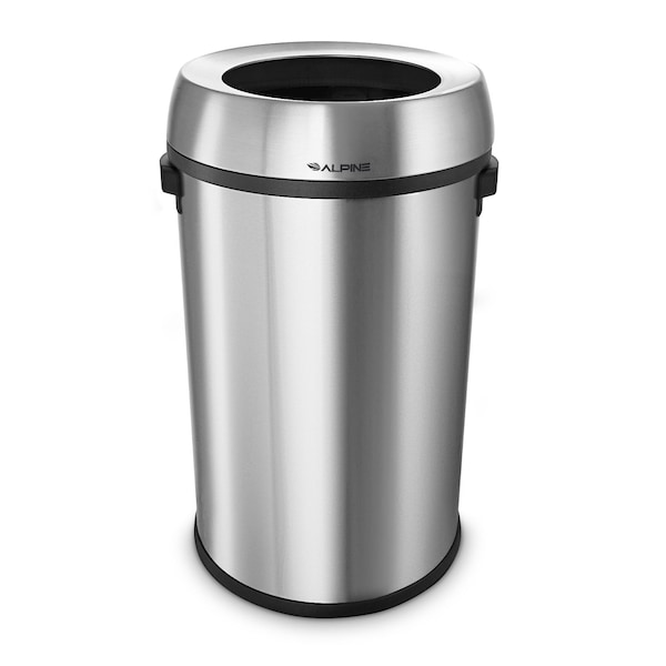 Alpine Industries 17 Gal. SS Heavy-Gauge Brushed Open Top Commercial Trash Can - 470-65L