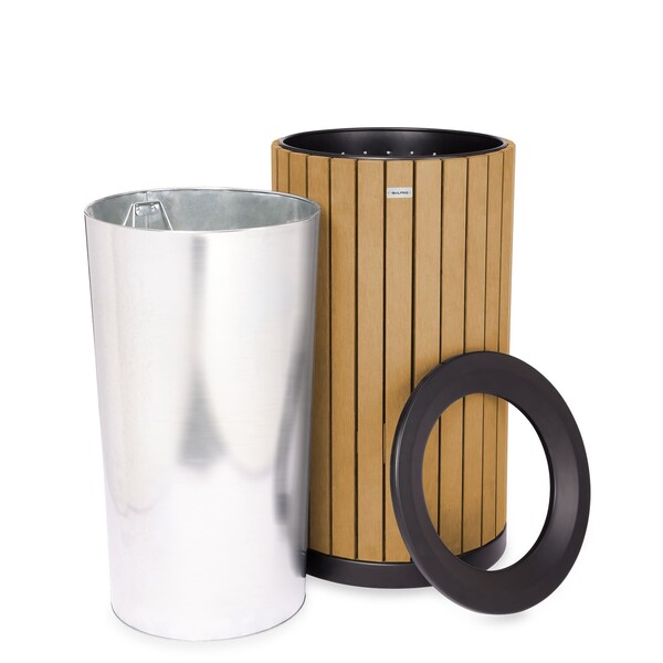 Alpine Industries 32 gal Trash Can, Cedar, Steel + Plastic wood - ALP4400-01-CD