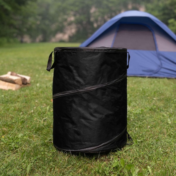 Wakeman Collapsible Trash Can-46-Gallon Bin with 3 Stakes for Camping or Recycling by Wakeman Black, 4PK - 75-CMP1151