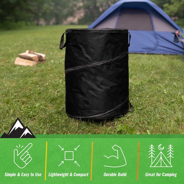 Wakeman Collapsible Trash Can-46-Gallon Bin with 3 Stakes for Camping or Recycling by Wakeman Black, 4PK - 75-CMP1151