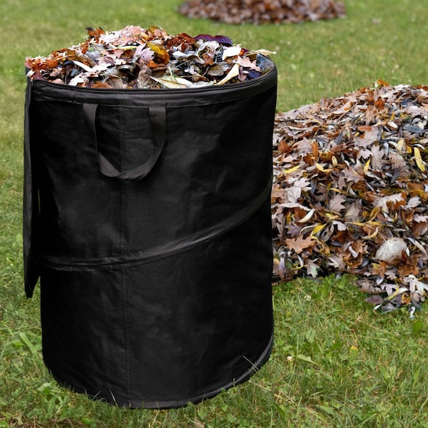 Wakeman Collapsible Trash Can-46-Gallon Bin with 3 Stakes for Camping or Recycling by Wakeman Black, 4PK - 75-CMP1151