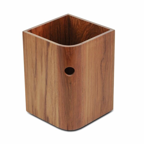 Homeroots Designer Genuine Teak Waste Basket, Brown - 475863