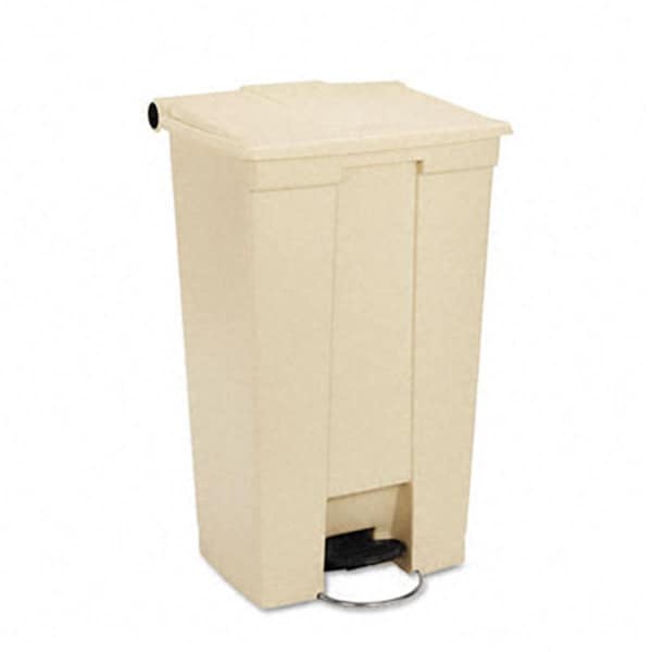 Rcp Rcp 614600BG Fire-Safe Step-On Receptacle w/Wheels  Rectangular  Polyethylene  23 gal  Beige - 614600BG