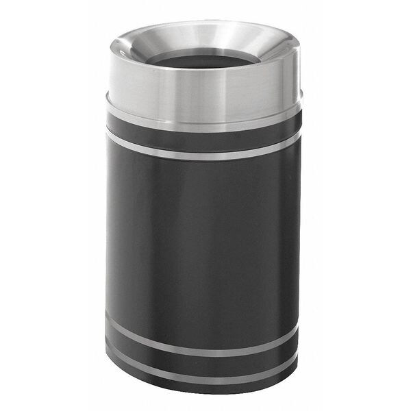 Glaro 33 gal Round Trash Can, Satin Black, Satin Aluminum - F2056-BK