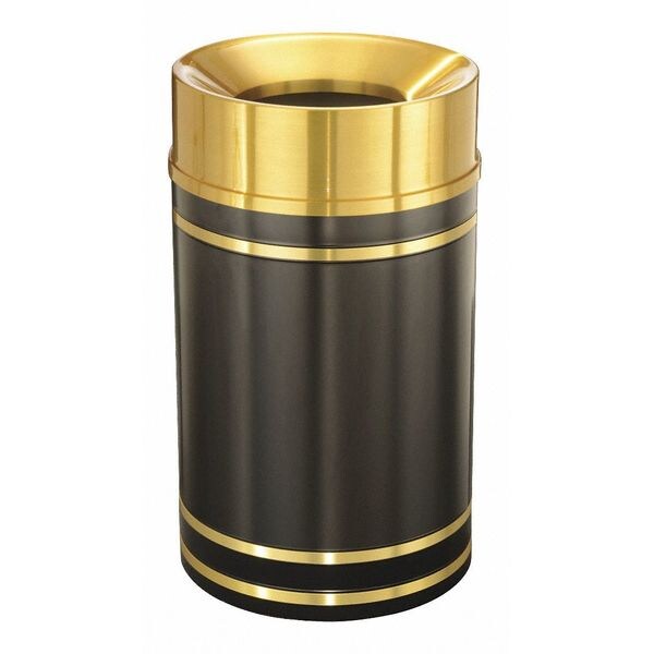 Glaro 33 gal Round Trash Can, Satin Black, Satin Brass - F2055-BK