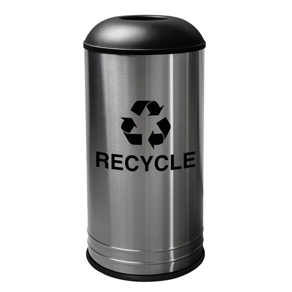 Ex-Cell Kaiser 18-Gal. Recycling Receptacle - Stainless Steel & Black Top - RC-1531 D-6 SS BLX