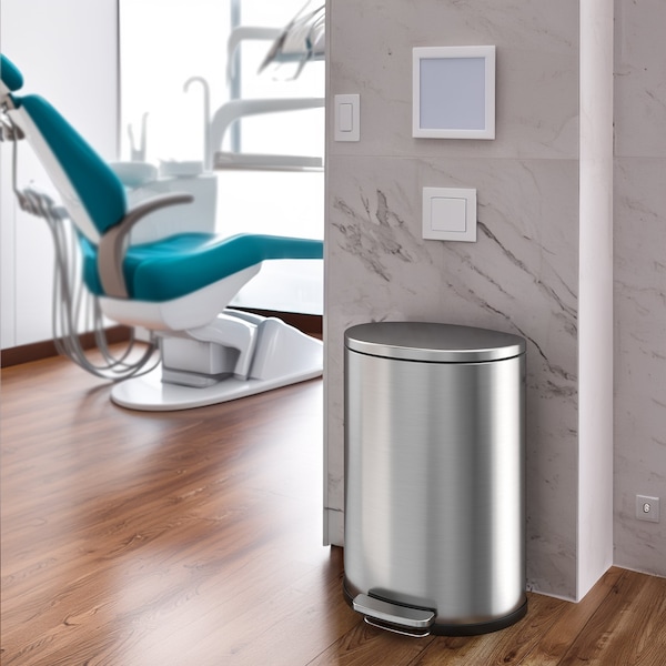 Hls Commercial 13 gal Round Trash Can, Silver, Stainless Steel - HLSS13D