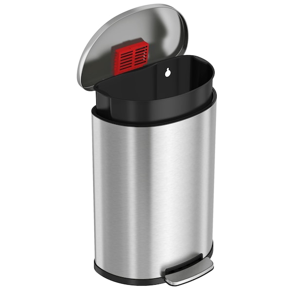 Hls Commercial 13 gal Round Trash Can, Silver, Stainless Steel - HLSS13D