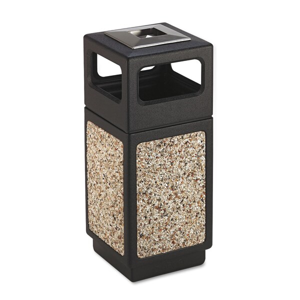 Safco 15 gal Square Trash Can, Black, Ashtray Top w/Open Side, Polyethylene; Stainless Steel - 9470NC