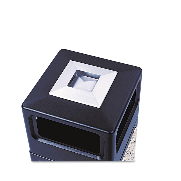Safco 15 gal Square Trash Can, Black, Ashtray Top w/Open Side, Polyethylene; Stainless Steel - 9470NC