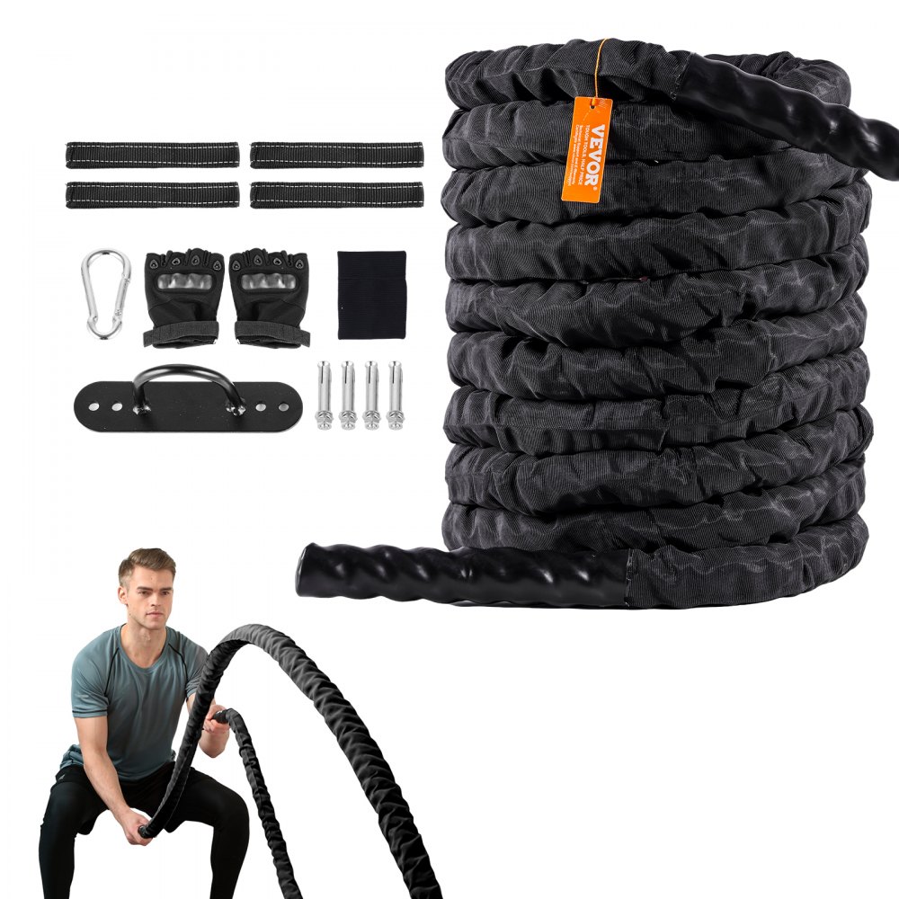 VEVOR Battle Rope 1.5" 40Ft Gym Workout Strength Training Exercise Fitness Rope - ZS40FT2INDBHL173GV0