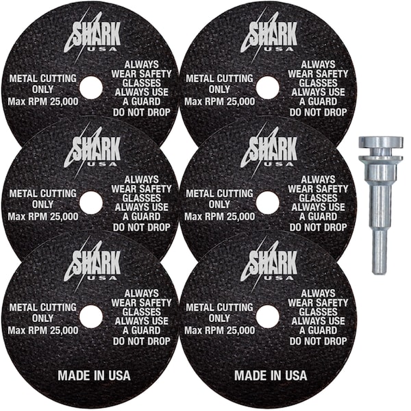 Ruedas abrasivas de corte Shark Industries de 3 pulgadas x 1/32 pulgadas x 3/8 pulgadas, 54 granos - paquete de 6 - 26-6