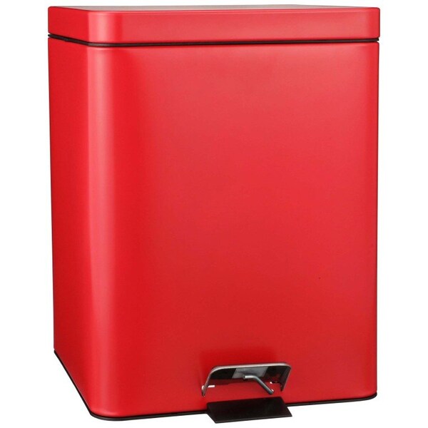 Mckesson Trash Can with Plastic Liner, Square, Steel, Step-On, 20 QT, Red - 81-35270