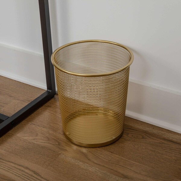Martha Stewart Ryder Gold Mesh Metal Trash Can, 4.5 Gallon, Wastebasket for Office - HH-OHD21-GLD-MS