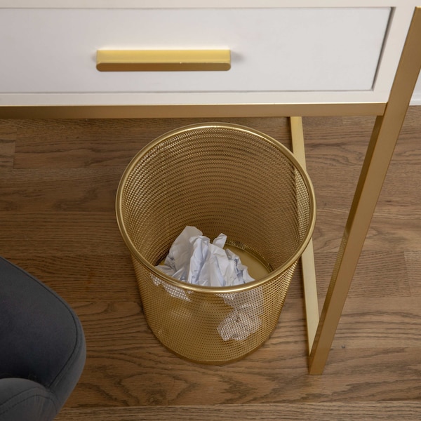 Martha Stewart Ryder Gold Mesh Metal Trash Can, 4.5 Gallon, Wastebasket for Office - HH-OHD21-GLD-MS