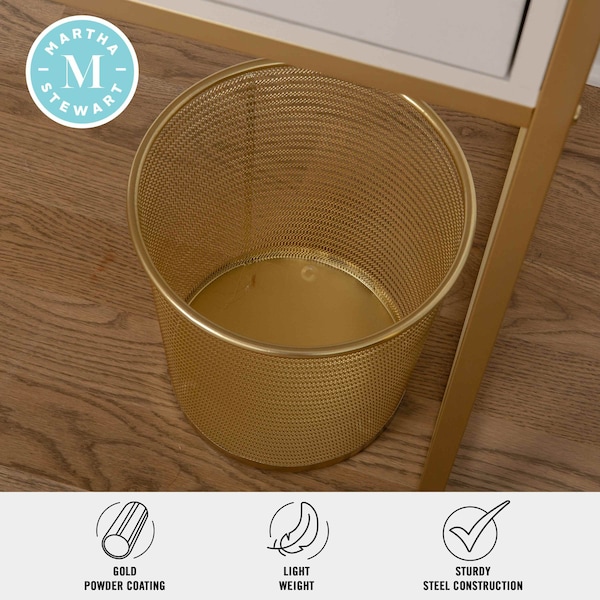 Martha Stewart Ryder Gold Mesh Metal Trash Can, 4.5 Gallon, Wastebasket for Office - HH-OHD21-GLD-MS