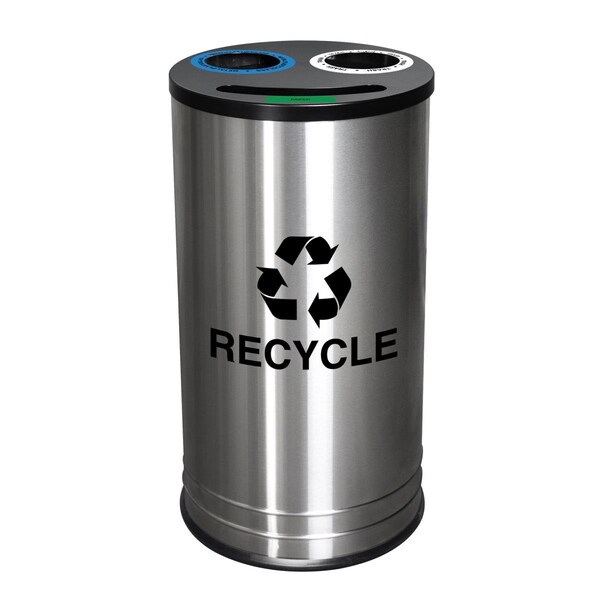 Ex-Cell Kaiser Ex-Cell Kaiser RC-1528-3 SS NY 14 gal 3 Stream Recycling Receptacle NYC Compliant with 3 Color Graphics; Stainless Steel - RC-1528-3 SS NY