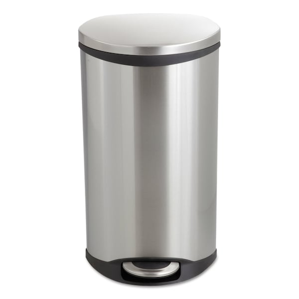 Safco 75 gal Oval-Round Cylinder Trash Can, Stainless Steel, Top Door, Steel - 9902SS