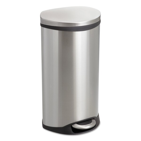 Safco 75 gal Oval-Round Cylinder Trash Can, Stainless Steel, Top Door, Steel - 9902SS