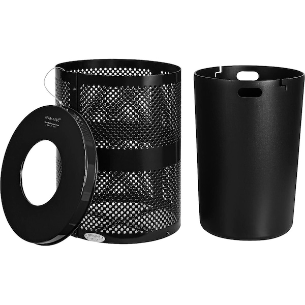 Global Industrial Round Perforated Trash Can, Black, Steel - 261925BK