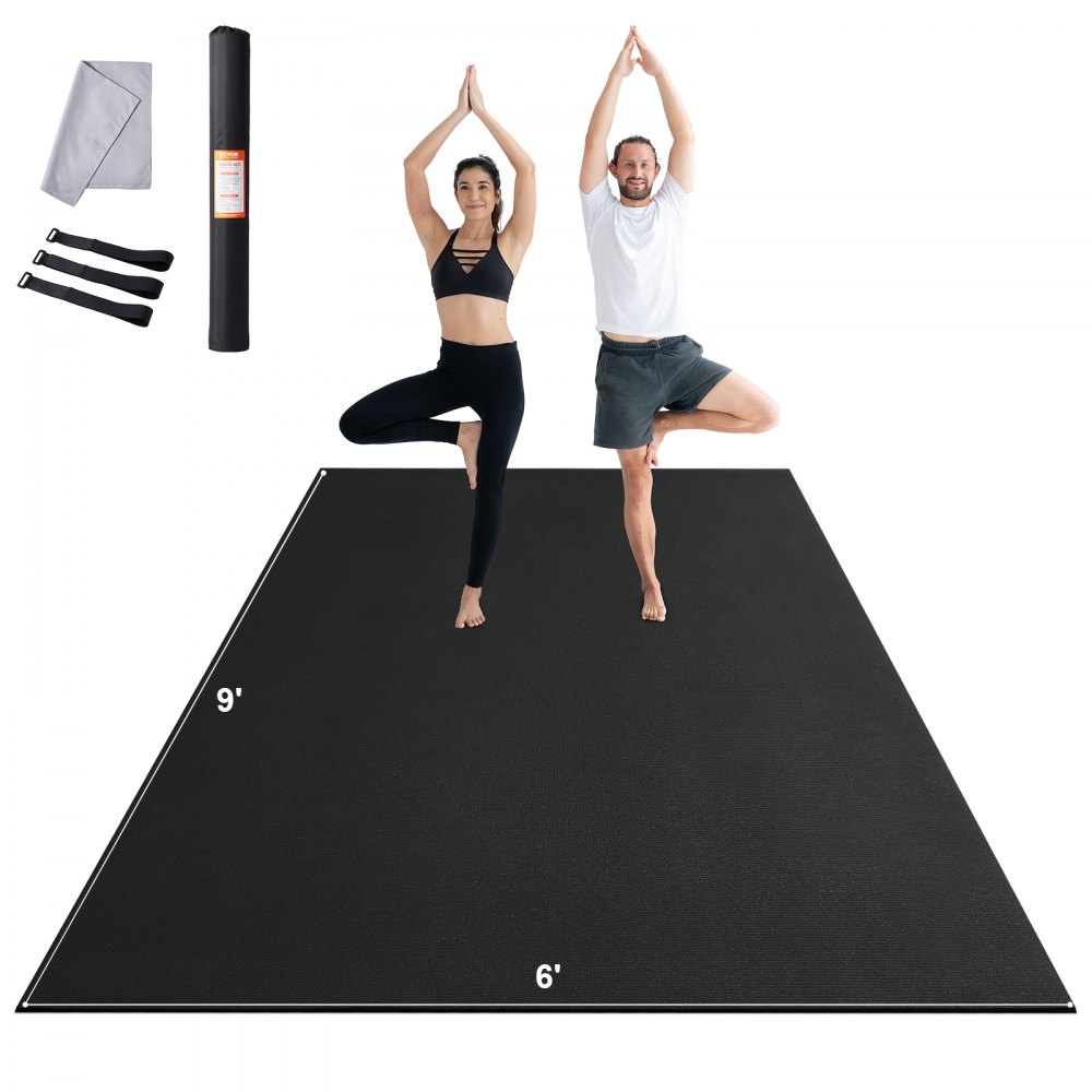 VEVOR Exercise Mat, Non Slip High Density Premium Yoga Mat, Exercise Yoga Mat for Men & Women, Fitness & Exercise Mat with Bag & Carry Strap, for All Types of Home Yoga, Pilate & Floor Workout (9x6ft) - DXYJD6YC9YC0WPD6YV0