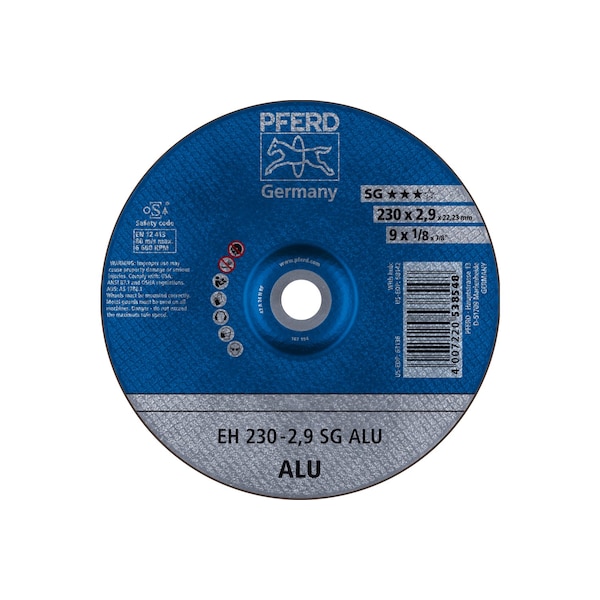 Pferd 9" x 1/8" Rueda de Corte, 7/8" A.H. - SG ALU - Tipo 27 - 63136
