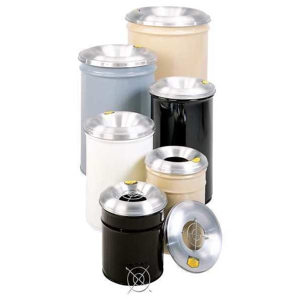 Justrite 55 gal Round Trash Can, White, 24 in Dia, Open Top, Aluminum - 26655W