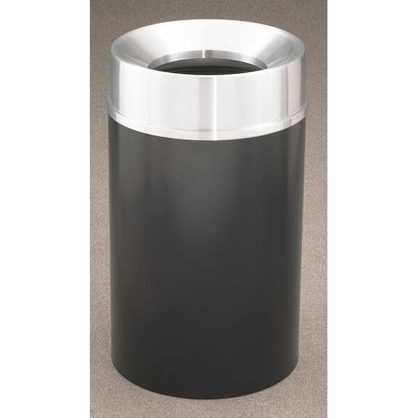 Glaro 33 gal Round Trash Can, Satin Black/Satin Aluminum, 20" Dia, Open Top, Steel - F2035-BK-SA