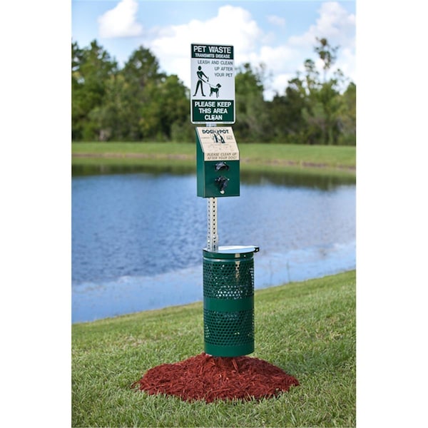 Beloved Aluminum Pet Station with Aluminum Trash Can Forest Green - BE1346