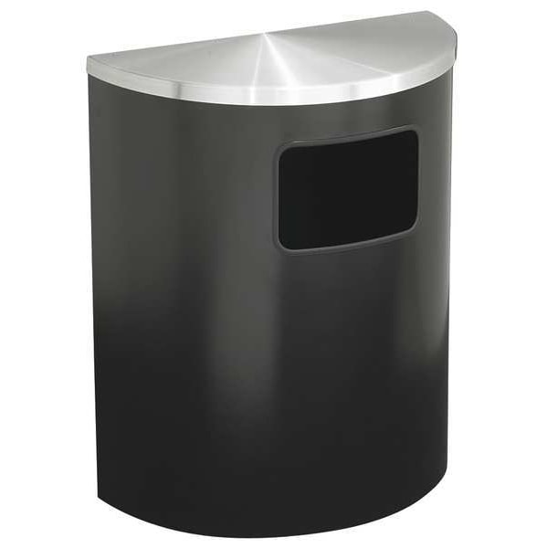 Glaro 24 gal Half-Round Trash Can, Satin Black/Satin Aluminum, 24" Dia, Open Top, Steel - 2493-BK-SA
