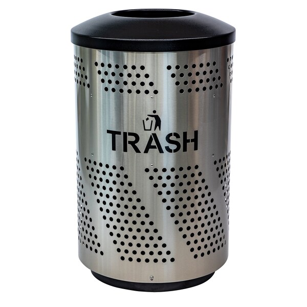 Ex-Cell Kaiser Arena-Perforated 51-Gal. Trash Receptacle, Stainless Steel - ARENA-51 T SS/BLK