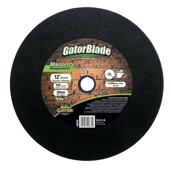 Rueda de Corte Gatorblade, 12 pulgadas de diámetro, 1/8 pulgada de grosor, 20 mm de arborio - 9672