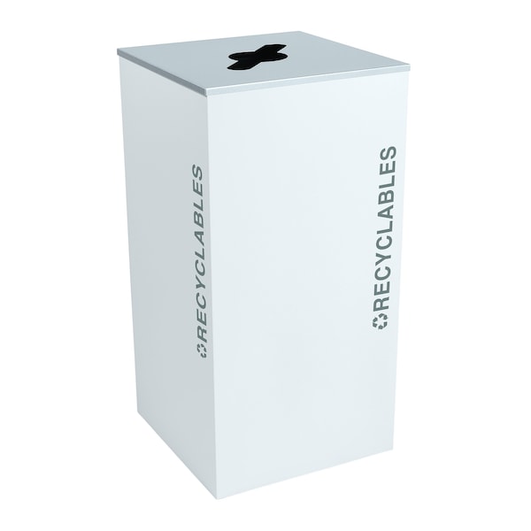 Ex-Cell Kaiser 36-Gal. Square Receptacle - Recyclables Decal, White Gloss - RC-KD36-R BT-WHT