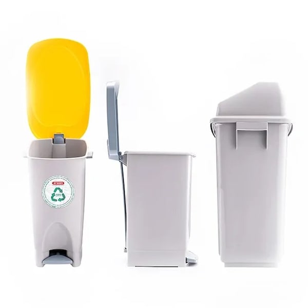 Araven Polypropylene Trash Bin with Pedal, 5.8 Gal, Yellow, 4PK - 45400