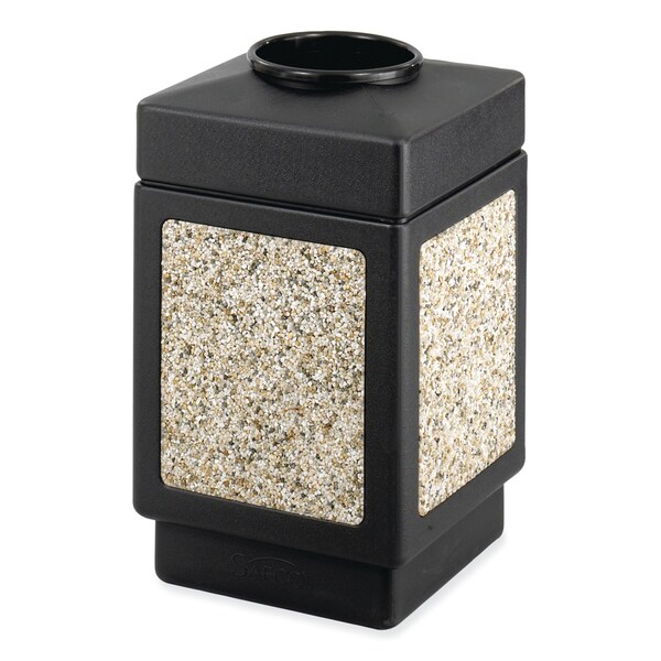 Safco 38 gal Square Waste Receptacles, Black, Open Top, Polyethylene - 9471NC