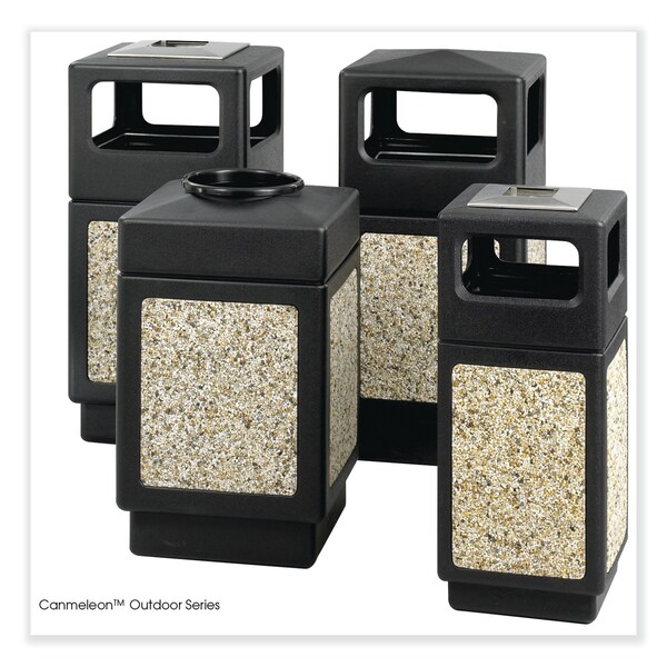 Safco 38 gal Square Waste Receptacles, Black, Open Top, Polyethylene - 9471NC