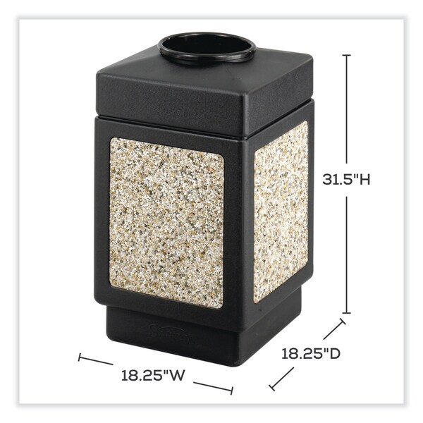 Safco 38 gal Square Waste Receptacles, Black, Open Top, Polyethylene - 9471NC