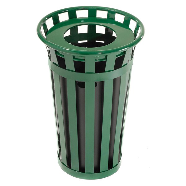 Global Industrial Round Slatted Trash Can, Green, Steel - 237725GN
